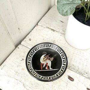 Vintage Greek Handcrafted Enamel Decorative Trinket Dish Greek Key Trim Harpist